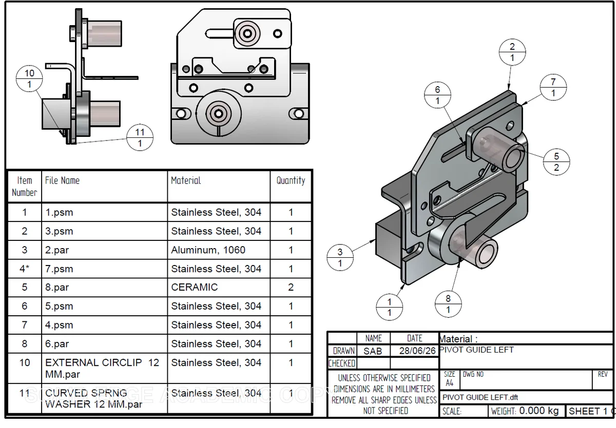 Pivot Guide Assembly without Ceramics LH Side as per drawing view 5