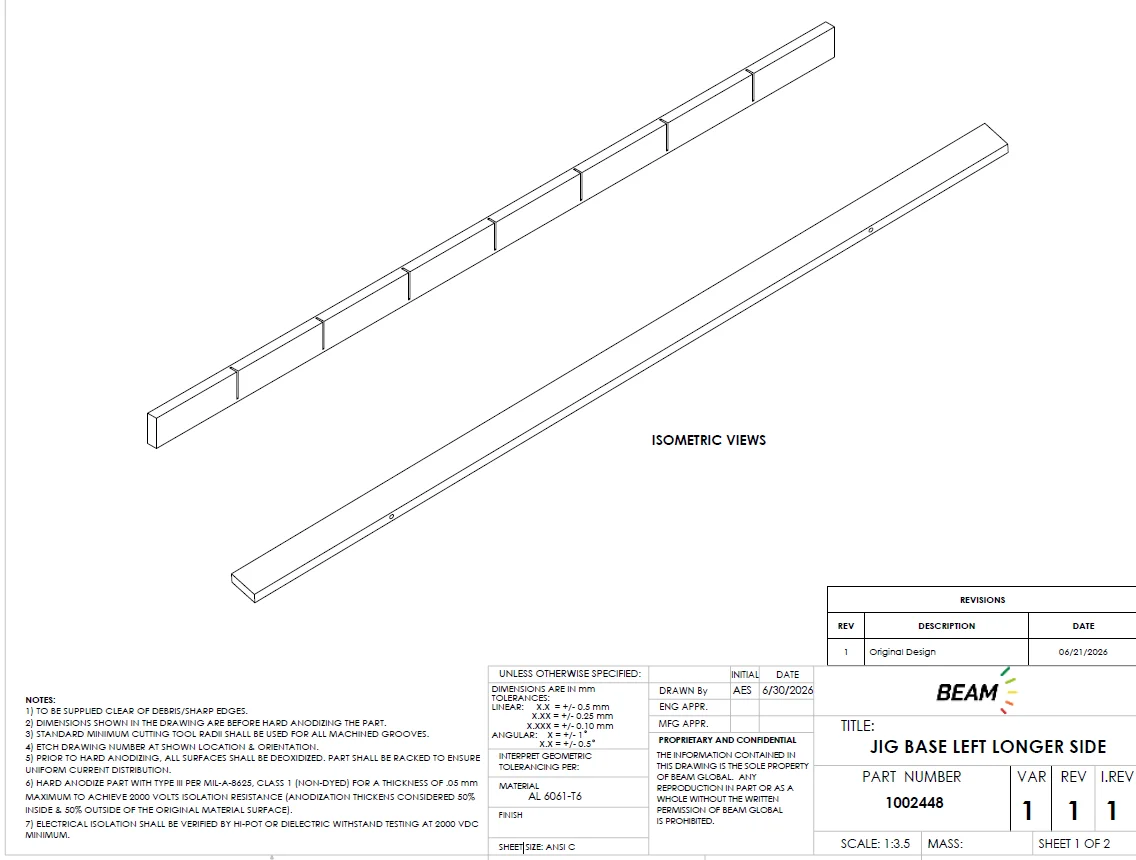 10024488 Custom Precision Aluminum Testing Fixture (Jig) – Hard Anodized Left Longer Side Moc: AL6061-T6 view 2