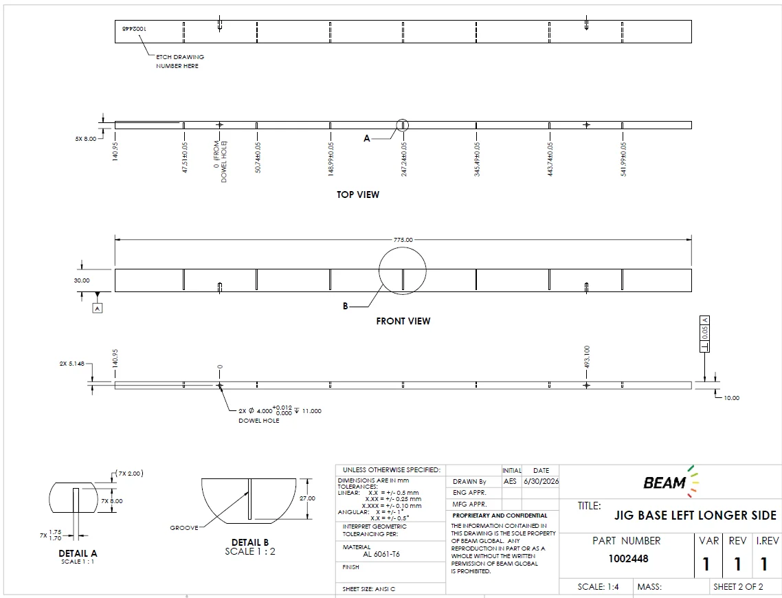 10024488 Custom Precision Aluminum Testing Fixture (Jig) – Hard Anodized Left Longer Side Moc: AL6061-T6 view 3