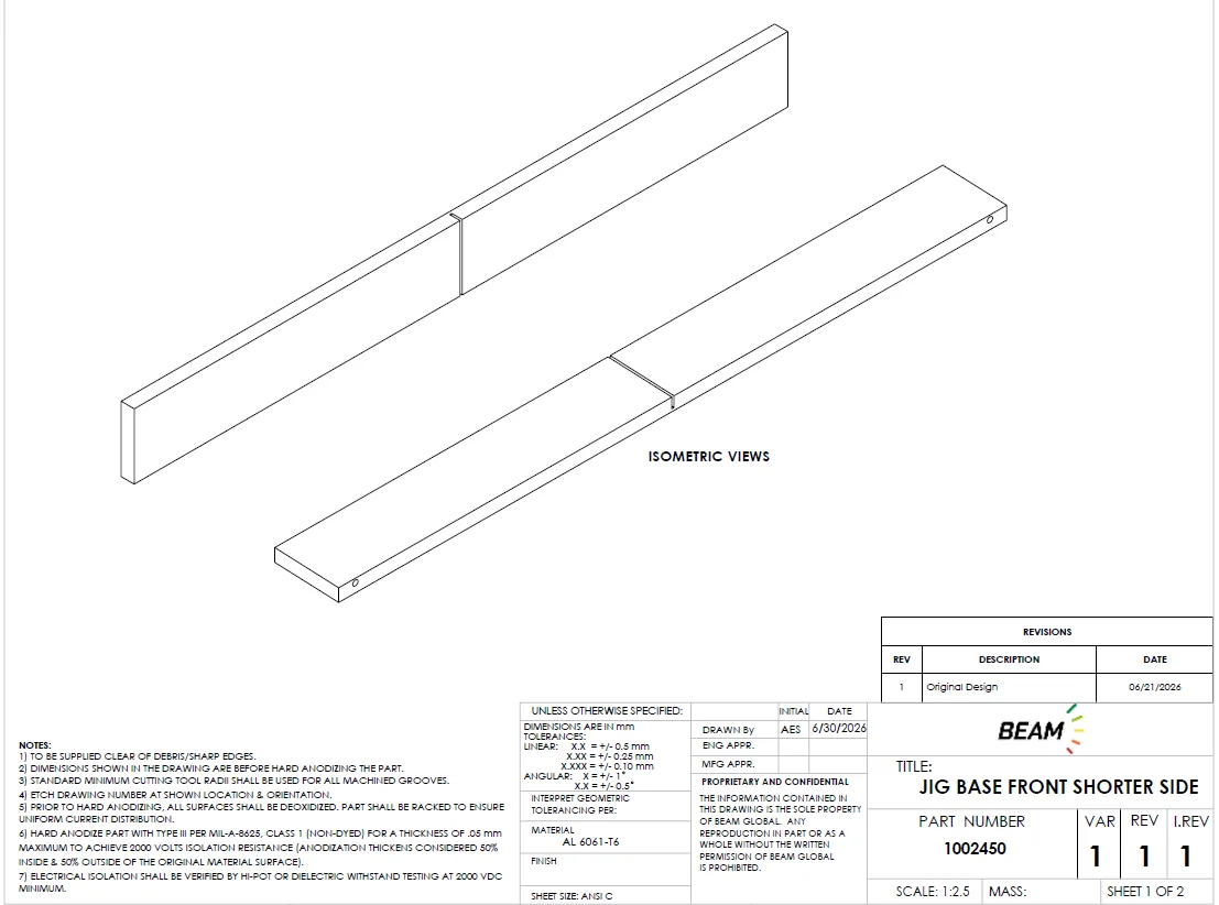 1002450 Custom Precision Aluminum Testing Fixture (Jig) – Hard Anodized Front Shorter Side Moc: AL6061-T6 view 3