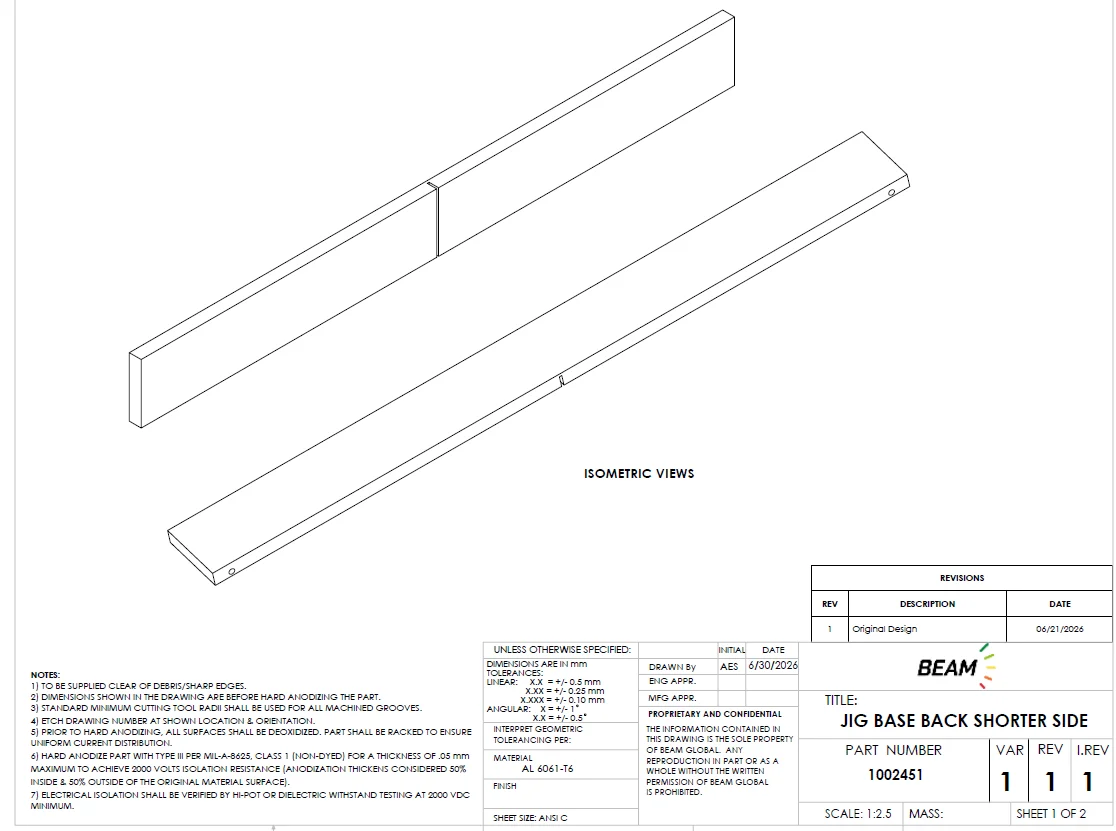 1002451  Custom Precision Aluminum Testing Fixture (Jig) – Hard Anodized Back Shorter Side Moc: AL6061-T6 view 2