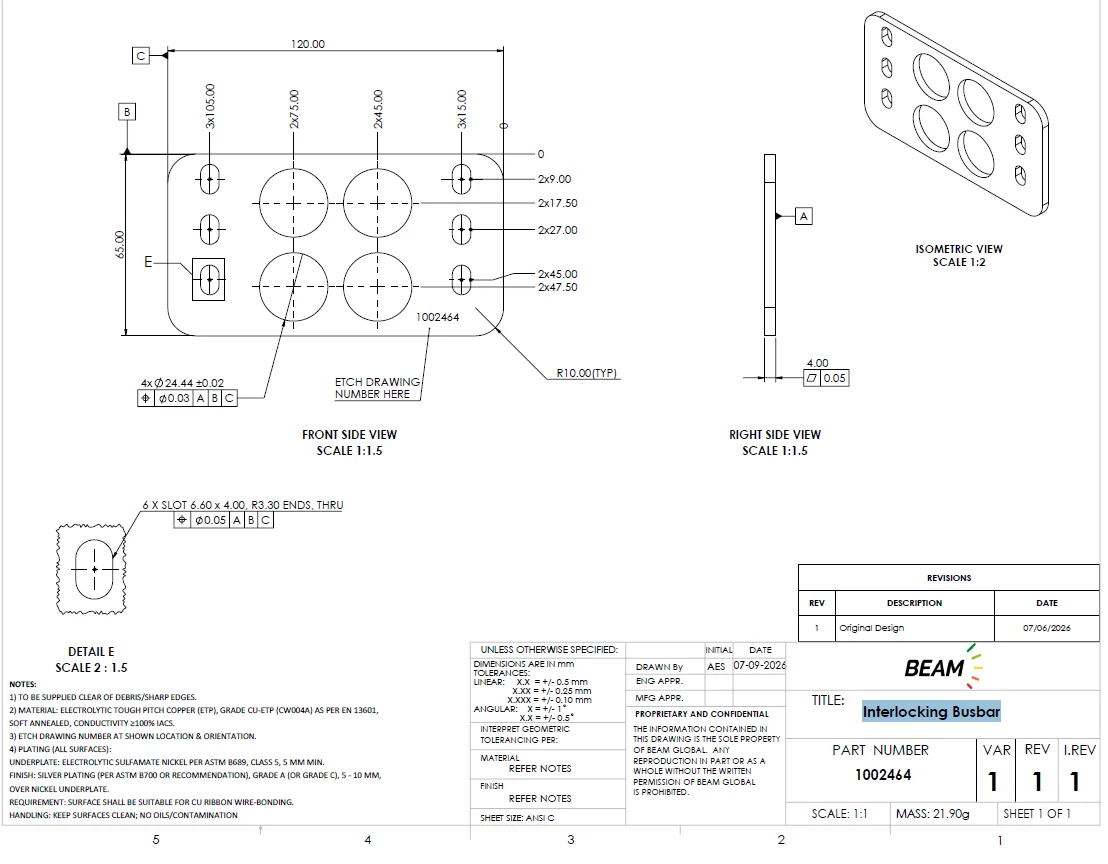 1002464 Interlocking Bus Bar (Laser Cutting and Pure Silver Plating) view 2