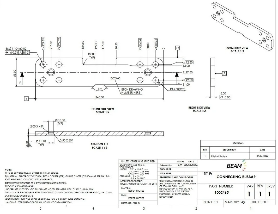 1002465 Connecting Bus Bar  ETP Copper (Laser Cutting & VMC and Nickle  Plating) view 3