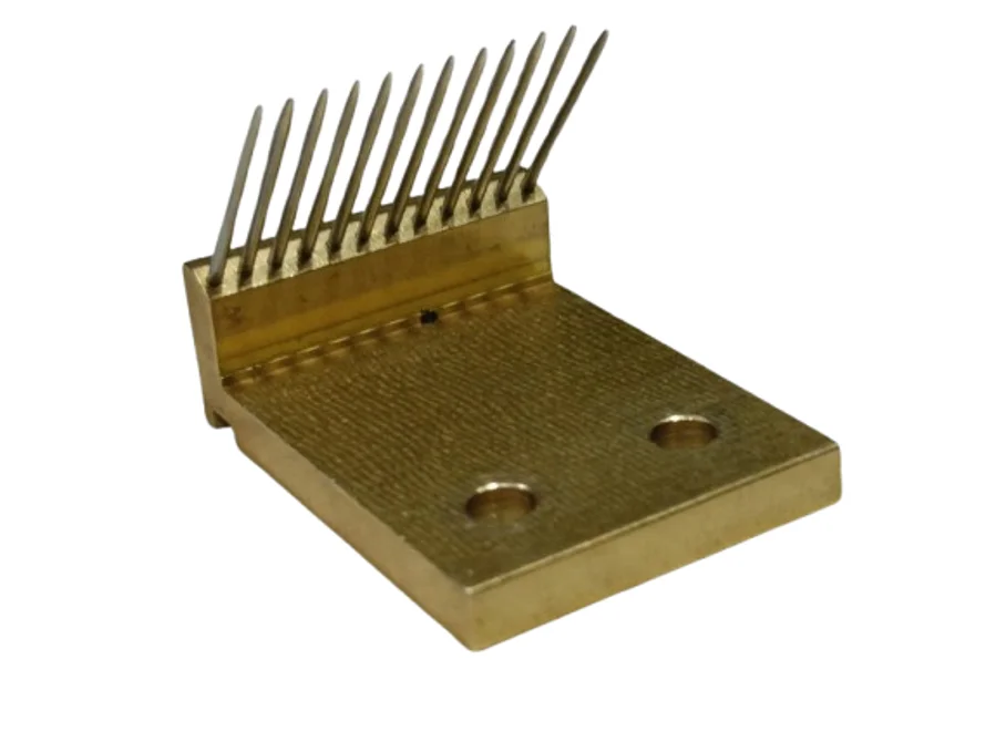 Chain Hook  25.4x35x11.5x4MM  Pprofile with 12 Pins 18 x 22 mm Pin Plate made of Brass Raw Steel Pins E12 -37.5° Inclination , 2 Bores 4.1 mm