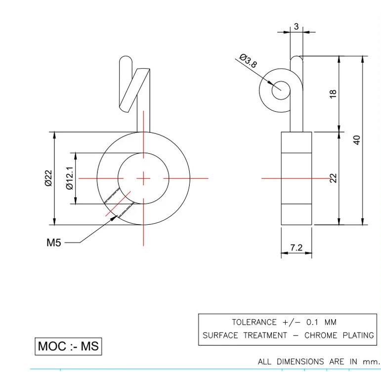 PIG TAIL FOR HSS AS PER DRAWING. CROME PLATING 15 MICRON THICKNESS. HARDNESS UPTO 980 BHN. view 5