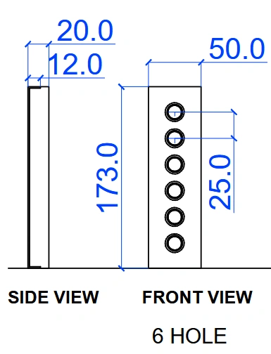 MS plate powder coated with Ceramic 180MM height X 50 MMX6 hole