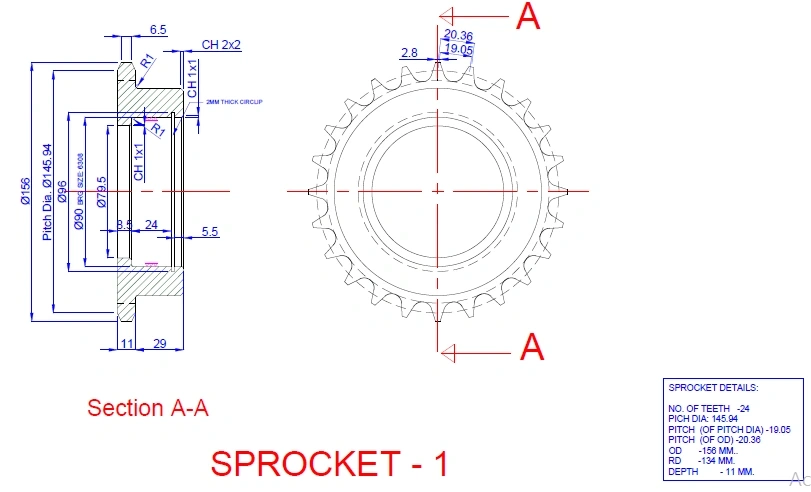 Sprocket 01-Drg-TG-BUD-SHT-UM-288-24 Teeth