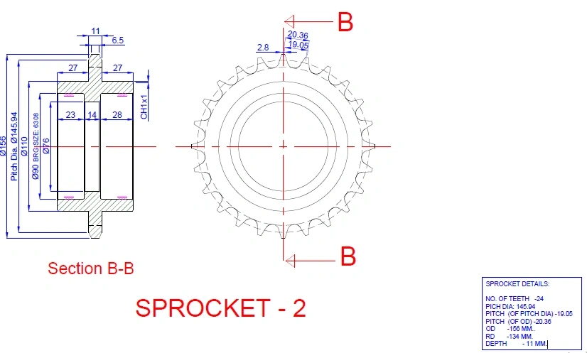 Sprocket 02-Drg-TG-BUD-SHT-UM-288-24 Teeth