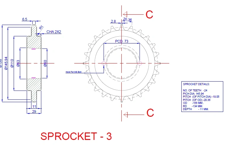 Sprocket 03-Drg-TG-BUD-SHT-UM-288-24 Teeth